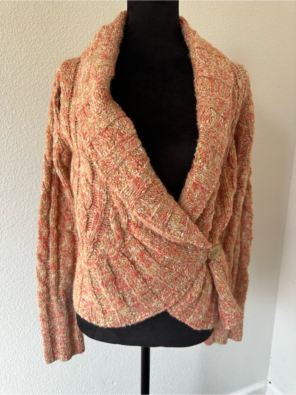 Free People Chunky Cable Knit Cardigan Sweater Coral Size L NWT